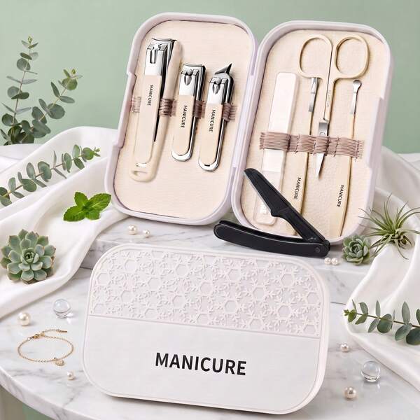 Professional Stainless Steel Manicure Set 8 In 1, Portable Nail Care Kit With Travel Case, Nail Clippers, Scissors & Grooming Tools For Women Men