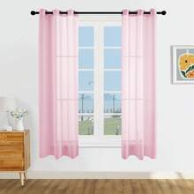 1pc And 2pcs Transparent Curtains/Minimalist Solid Color Transparent Curtains/Top Lock Ring Design/Plain Color Light Filtering Curtains/Light Balance Filtering Sunlight/Living Room Transparent Curtains/Living Room Transparent Curtains/Study Room Transparent Curtains/Cabinet Cover Curtains/Pink Curtains - Baby Pink - View 16