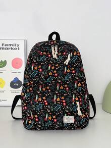 3 PiecesCasual College Style Floral Pattern Backpack Set, Includes Backpack, Lunch Bag And Pencil Case, With Laptop Compartment, Adjustable Shoulder Straps, Multi-Pocket Large Capacity, Multi-Function School Bag Set, Suitable For Girls/Teens/College Students/Graduates Daily Use/Vacation/Travel/Back To School. - 2347 - View 13