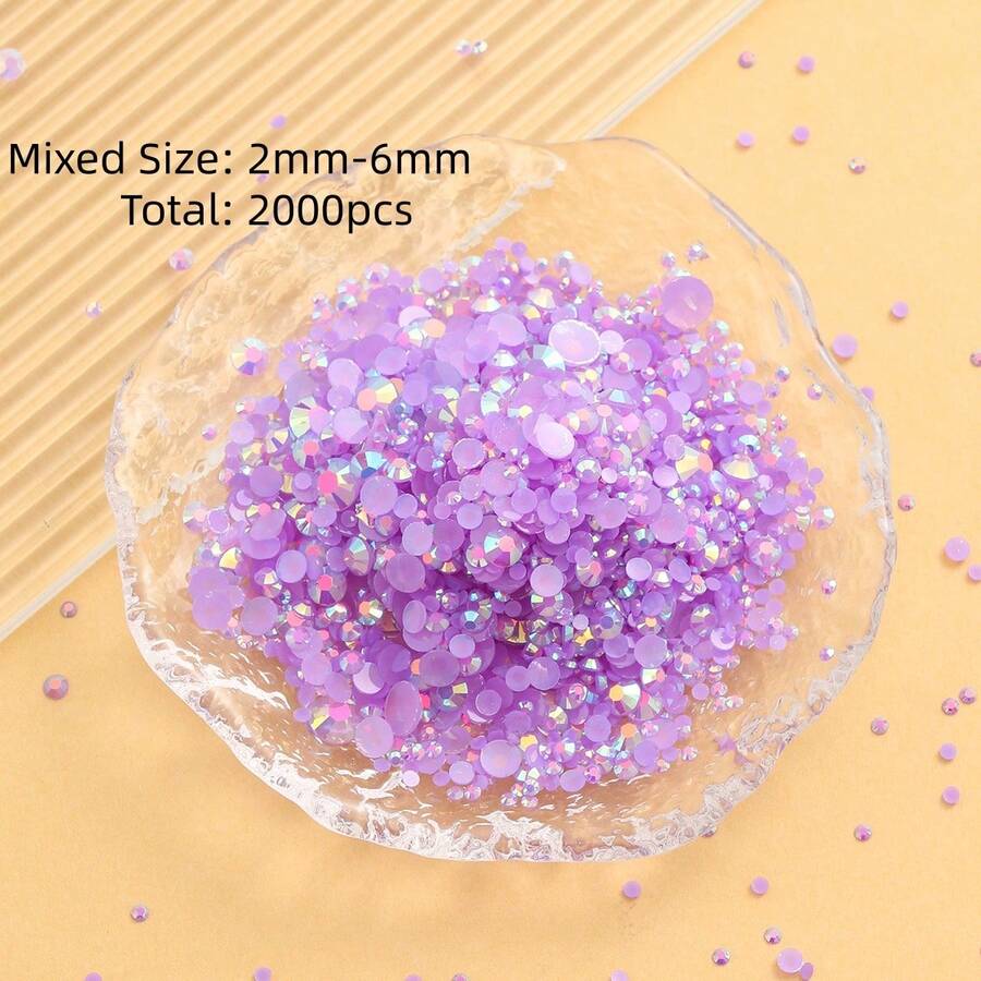 2MM-6MM 混合尺寸 2000顆/包 圓形平底樹脂水鑽 果凍糖 AB色 亮面亮片 DIY 寶石鑽石 黏貼珠飾,適用於衣物、包包、鞋子、馬克杯、瓶子、保溫杯、手機、DIY配件 - 淺紫46 - 查看 1