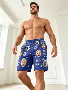 1Pc Men Custom Multi Face Photo We Love Dad Blue Pajama Shorts Personalised Male Lounge Shorts Sleep Bottoms Father Day Present - Multicolor - View 6