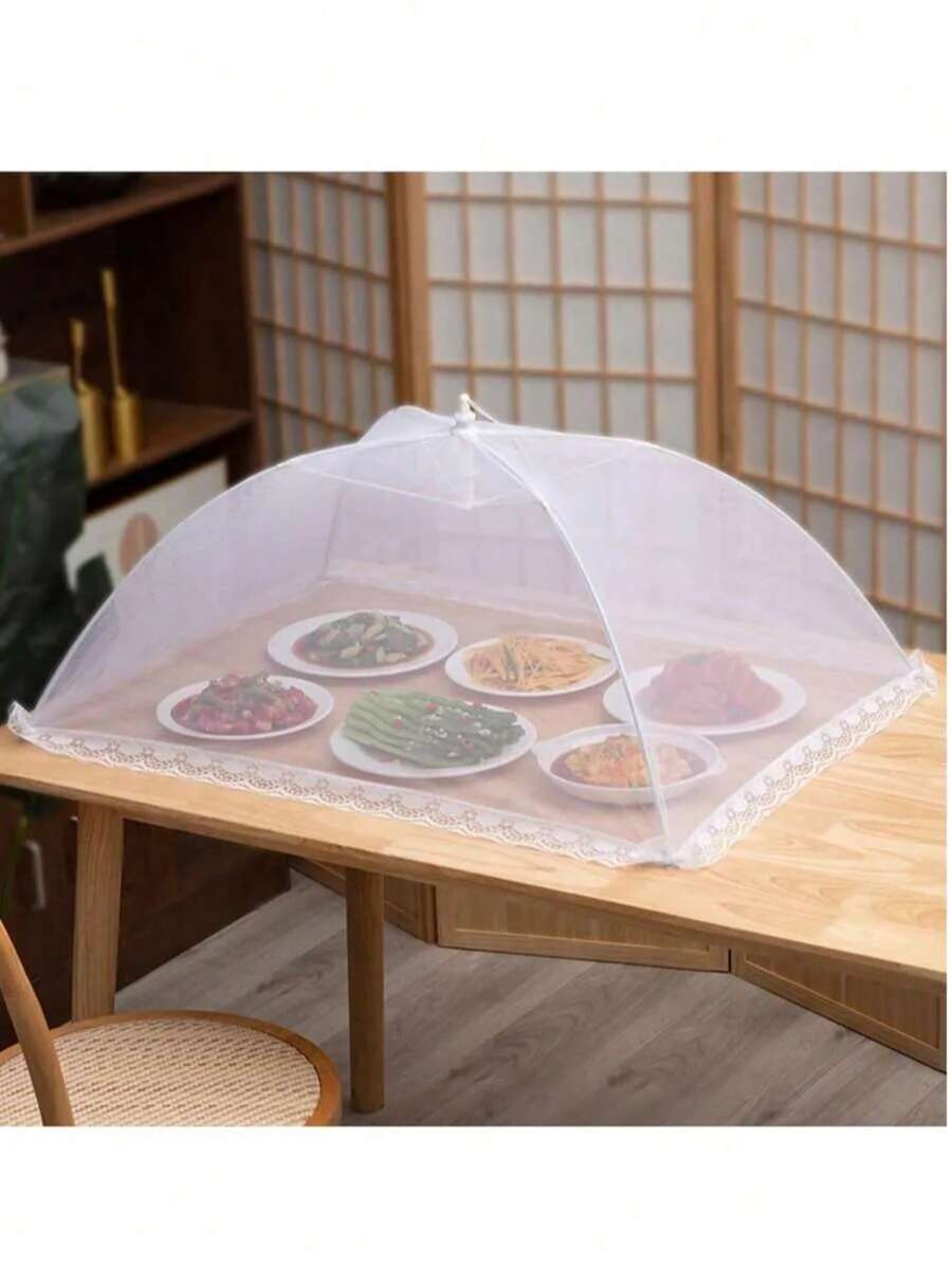 1pc Large White Pop-Up Mesh Food Cover Tent, Foldable And Washable, Suitable For Picnic, BBQ, Party And Outdoor Dining, Anti-Insect Kitchen Supplies - White - View 1