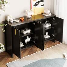 Modern Sideboard Black Minimalist With Adjustable Shelves - 黑色 - 查看 4