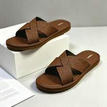 Men's Soft Sole Cross Strap Slippers, Men's Outdoor Party Business Casual Open Toe Slides, Black Minimalist Mule Slippers, Suitable For Beach, Casual And Daily Wear - All Season Comfortable, Men's Slippers, Men's Indoor Shoes - Brown - View 5