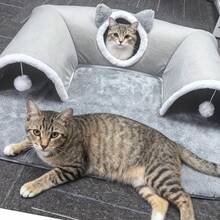 3-In-1 Cozy Cat Tunnel Bed - Play Mat & Warm Nest With Non-Slip Bottom For To Medium Cats, Rabbits & Hamsters - Multicolor - View 9