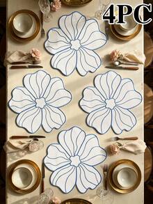 12pcs, Blue 5-Petal Flower Fabric Embroidered Placemats, Non-Slip Heat-Resistant Table Mats, Odorless, Durable And Washable Dish Pads, Practical And Highly Attractive Table Mats, Suitable For Restaurants, Cafes, Homestays, Compatible With Festivals, Parties, Gatherings, Birthdays, Weddings, Dinners. - Multicolor - View 11