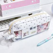 1-Piece Star-Patterned, Large-Capacity Pencil Case In INS-Style, Student-Friendly DIY Design. Made Of Washable Canvas, With Multiple Compartments For Storing Stationery. - Pencil Case - View 2
