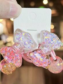 5入女孩可愛卡通彩色亮片透明蝴蝶結不傷髮彈性髮圈 - 彩色 - 查看 7