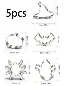 1pc/5pcs Halloween Cookie Cutter Set, Stainless Steel, Bat, Ghost, Pumpkin, Spider, Witch Hat Shapes, Mini Halloween Molds, Vegetable Fruit Press Molds, Baking Holiday Fun - Multicolor - View 14