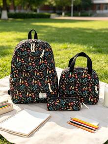 1 Set Casual College Style Floral Pattern Backpack Set, Includes Backpack, Lunch Bag And Pencil Case, With Laptop Compartment, Adjustable Shoulder Straps, Multi-Pocket Large Capacity, Multi-Function School Bag Set, Suitable For Girls/Teenagers/College Students/Graduates Daily Use/Vacation/Travel/Back To School. - 2347 - View 8