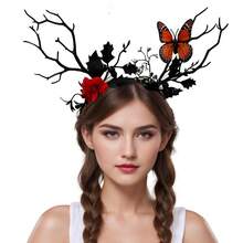 1pc/Set - Halloween Headband Costume Party Dark Style Exaggerated Hair Accessory Realistic Tree Branch Butterfly Headband Headpiece - Multicolor - View 5