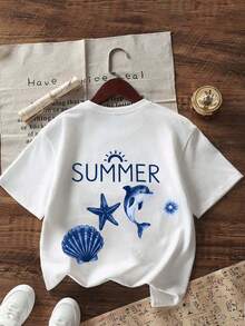 Tween Girl Casual Fun Graphic Print Crew Neck Short Sleeve T-Shirt Summer Top - White - View 4