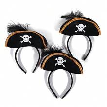 5/1pc Topi Kapten Bajak Laut Halloween, Perlengkapan Pesta Cosplay, Topi Felt Tengkorak - View 1