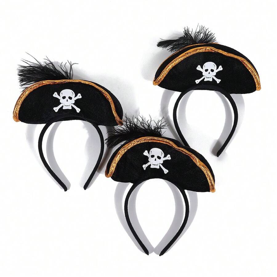 5/1pc Topi Kapten Bajak Laut Halloween, Perlengkapan Pesta Cosplay, Topi Felt Tengkorak - View 1