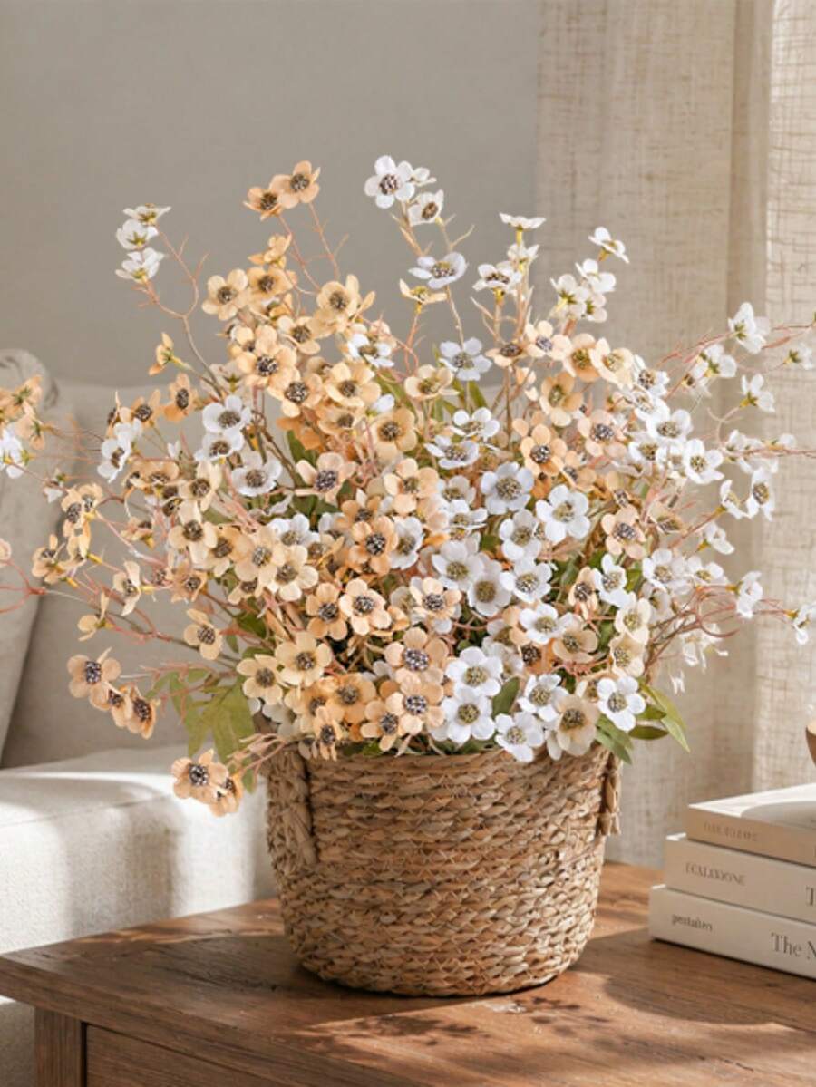 12/6pcs Silk Long Stem Artificial Flowers, Indoor Faux Flowers (White, Champagne), Suitable For Room Decor, Home Decor, Wedding Decor, Outdoor Decor, DIY, Halloween, Christmas, Thanksgiving, Autumn Decor, Birthday Party, Garden Decor, Mother's Day, Valentine's Day