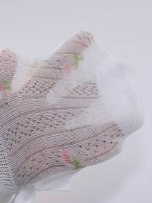 1雙女童白色柔軟蝴蝶結公主風嬰兒襪，適合日常穿著 - 白色 - 查看 4