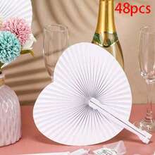 1/96pcs White Origami Folding Fans, Suitable For Wedding Use. These White Folding Fans Feature A Heart-Shaped Origami Pattern, Making Them An Ideal Decoration For Wedding Guests, And Also Suitable For Bridal Photography, Party Favors, Banquets And Wedding Ceremonies. As Part Of The Wedding Accessory Series, These Elegant Handheld Paper Folding Fans Are The Perfect Gift For The Summer Back-To-School Season. - A - View 14