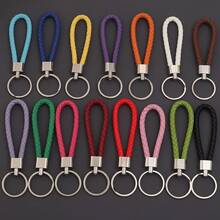 10pcs/Pack PU Braided Keychain 11.5cm Zinc Alloy Hook Simple Colorful Dopamine Leather Rope Pendant Keychain DIY Pendant Phone Lanyard Accessory - Woven Keychain - View 8