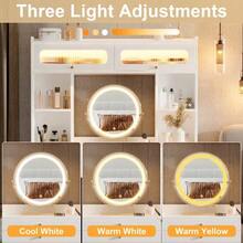 20 X 40 X 160 Cm Dressing Table / With Mirror And LED Lighting / Dressing Table Made Of MDF Panels / 4 Drawers / Open Shelf / For The Bedroom / White - White - View 10