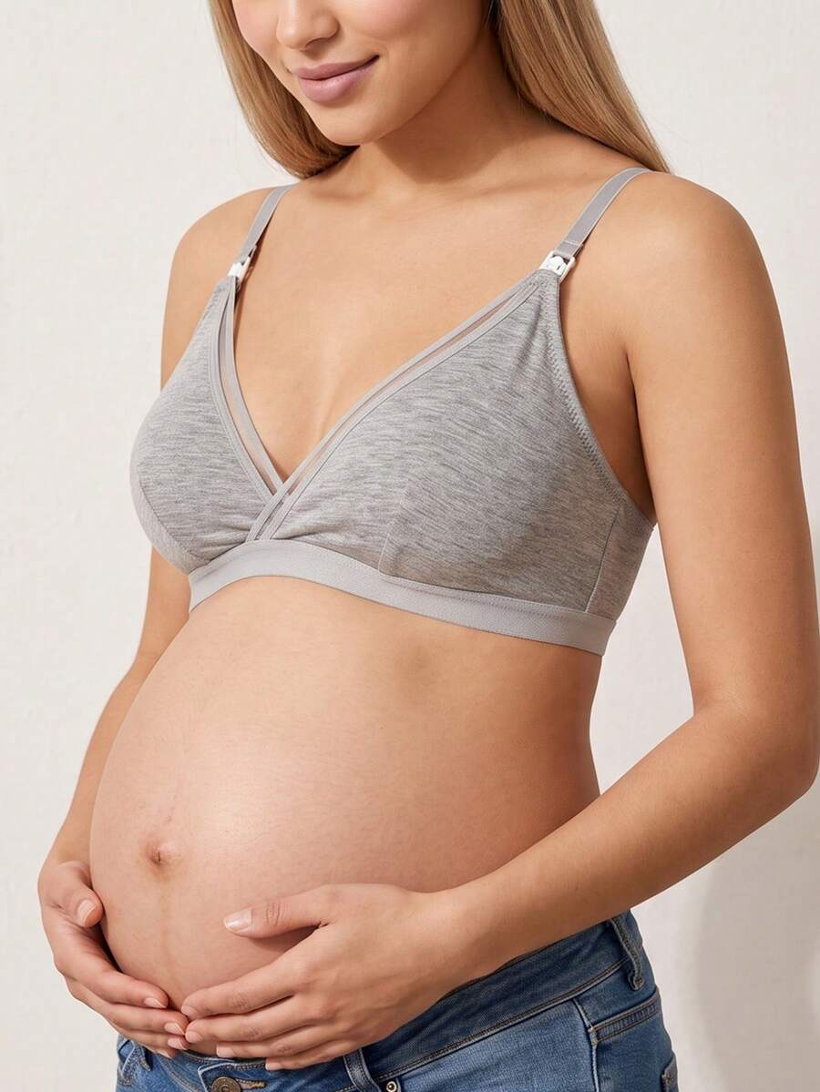 女款孕婦哺乳內衣,柔軟無鋼圈,可調節扣環,適合懷孕期與日常穿著 - 灰色 - 查看 1