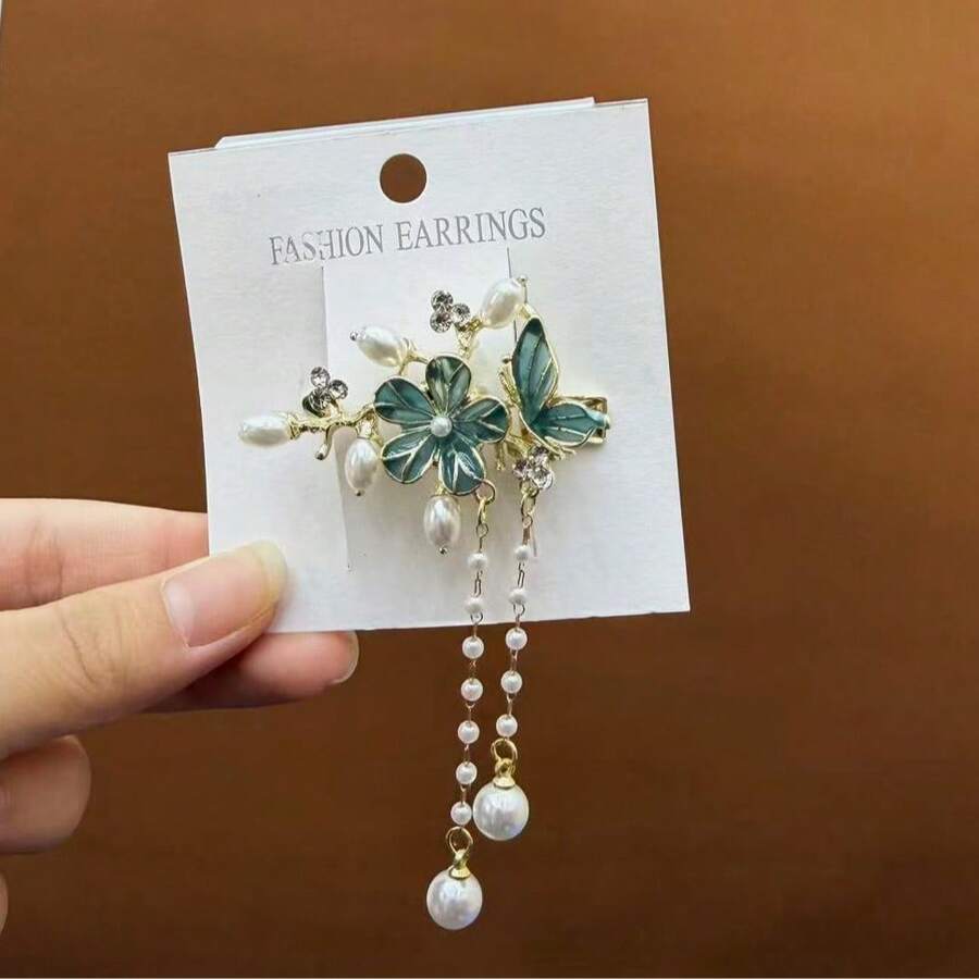 1pc Traditional Style Golden Plated Alloy Camellia Tassel Hair Clip For Women's Daily Wear, Bang Clip Claw Clips Hair Claws Hair Barrettes, School Stuff, Hair Accessories, Head Accessories, Hair Accessories For Women, Hairpin