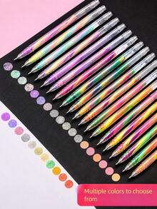 Glitter Gel Pens 1.0mm Tip Colorful Glitter Gel Pens, Fluorescent Markers, Suitable For Drawing, Doodling, Writing On Black Cardstock, Collage And All Craft Projects, Perfect Back To School Stationery School Supplies School Essentials - Sets - View 3