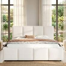 Upholstered Bed 180x200 Beige Bouclé - Integrated Frame - 米色 - 查看 2