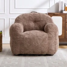 Modern European-American Style Beanbag / With Armrests / Plush Look Beanbag / No Assembly Required / Suitable For Living Room, Bedroom And Reading Corner - 卡其色 - 查看 2