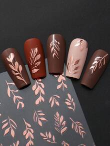 2pcs Rose Gold Leaf Nail Art Stickers, Y2K Metal Leaf Design Decals, 3D Autumn/Winter DIY Nail Tip Decoration Slider Accessories Tools - Multicolor - View 5