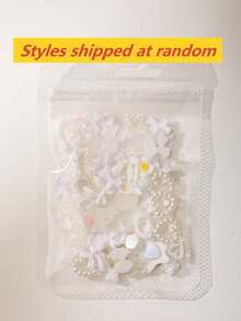 100件3D樹脂美甲飾品：隨機組合包含玫瑰、桃花、裙子、蝴蝶結、蛇、冰淇淋、龍、愛心、亮片鏤空愛心、星星、兔子及各種動物造型，搭配水鑽與仿珍珠，適用於DIY美甲裝飾與手工藝品，兼容春夏秋冬風格與Y2K美甲造型 - 白色 - 查看 5