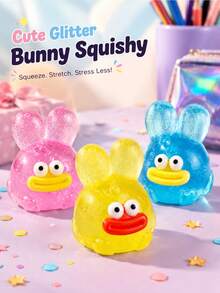 Cute Transparent Glitter Rabbit Squishy, Cute Long-Eared Animal Stress Relief Toy, Portable Hand Sensory Toy & Party Gift - Multicolor - View 8