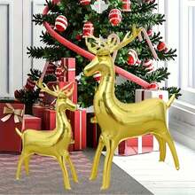 2/3/5pcs Oversized Gold 4D Reindeer Sleigh Shaped Aluminum Foil Balloon Toy Cartoon Christmas Decoration Reindeer Balloon Set, Suitable For Christmas - View 6