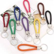 10pcs/Pack PU Braided Keychain 11.5cm Zinc Alloy Hook Simple Colorful Dopamine Leather Rope Pendant Keychain DIY Pendant Phone Lanyard Accessory - Woven Keychain - View 4