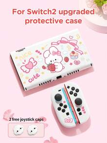 New Switch 2 Protective Case (2025) Game Accessory, 1pc Compatible With Switch 2/Switch OLED/Switch NS/Lite, Cartoon Strawberry Rabbit Pattern Protective Shell, Storage Bag, Switch Battery Version Game Console Accessory Protective Case, Anti-Scratch Cover, Free Joystick Cap, Best Gift Compatible With Switch Game Players. - Multicolor - View 14