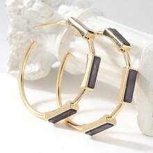 Vintage Carved Geometric Large Hoop Earrings For Women, Vacation Gift - Gold - View 5