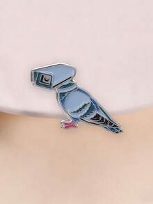 Funny Camera Pigeon Enamel Brooch Surveillance Meme Abstract Bird Metal Pin For Backpack Jacket - Dusty Blue - View 2