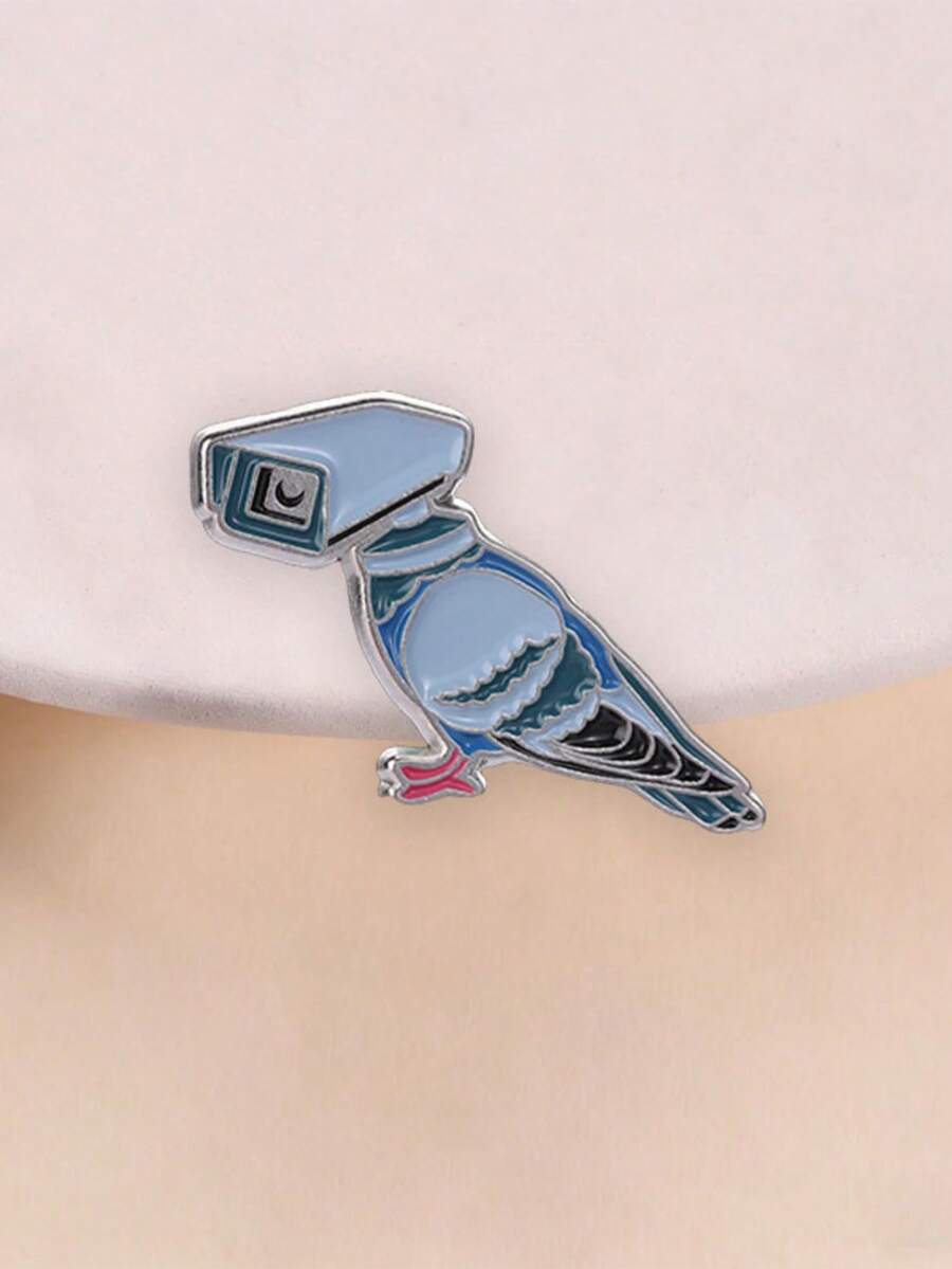 Funny Camera Pigeon Enamel Brooch Surveillance Meme Abstract Bird Metal Pin For Backpack Jacket