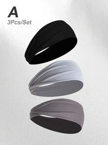 3Pcs Outdoor Sports Cross Solid Color Unisex Casual Headbands, Cycling Running Yoga Sweat-Absorbing Solid Color Hair Accessories - Multicolor - View 11