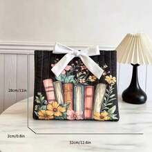 1pc Bowknot Floral Quilted Pink Book Storage Bag, Large Capacity Makeup Bag, Multi-Functional, Practical, Beautiful, Lightweight, Suitable As A Gift For Classmates, Friends, Teachers And Family - Single Piece - View 3