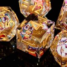 7-Piece Full Set Multi-Sided Dice, High-Transparency Crystal Resin With Embedded Laser Holographic Glitter And Blue Dragon Pattern, Paired With Silver Numbers, Owl Details Come Alive With Dynamic Presence Under Light, Creating A Magical Atmosphere. Suitable For D&D Tabletop Games, Smooth And Transparent Hand Feel, A Personalized Collection For RPG Players And Dragon Theme Enthusiasts. - Multicolor - View 2
