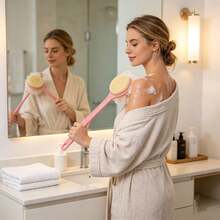 1pc Long Handle Double-Sided 2-In-1 Bath Brush (Hard Bristle Exfoliating + Bath Sponge Foaming), Multi-Function Back Exfoliating Brush, Back-To-School Double-Sided Shower Brush, Long Handle Powerful Cleaning Brush, Suitable For Exfoliation And Back Cleaning - One Size Fits All - View 4