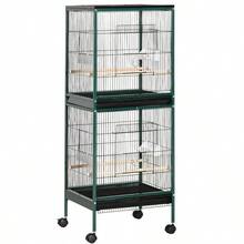 PawHut 55-Inch Large Flight Bird Cage, Bird Aviary Indoor With Multi-Door Design, Parrot Cage With Stand & Tray For Budgies, Cans, Finches, Green-XY372034 - Multicolor - View 1