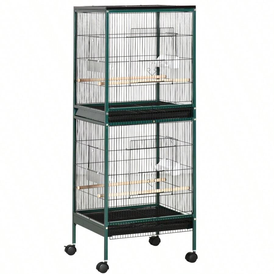PawHut 55-Inch Large Flight Bird Cage, Bird Aviary Indoor With Multi-Door Design, Parrot Cage With Stand & Tray For Budgies, Cans, Finches, Green-XY372034 - Multicolor - View 1