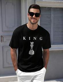Lokale lager,marque,Lokale lager,marque,Lonya Camiseta de algodón de verano para hombre, de manga corta, cuello redondo, informal, con estampado de letras, corte holgado, estilo urbano, tops - Negro - Ver 2