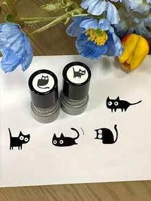 5pcs Cartoon Cat Fun Stamps - Black Cartoon Kitten Design, Durable Plastic Material, Suitable For Crafts, Journals And DIY Projects, Cat Gifts, Journal Decoration, Fun Design, Stress Relief Planner Stamps Black Ink (For Children 14 Years And Older) - Cartoon Cat Stamps - View 9