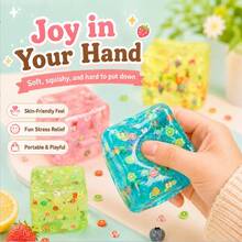 4pcs Random Color Children's Educational Color Recognition Transparent Cube Ornaments, Colorful Fruit Pattern Soft Squeeze Toys, Fun Sensory Training Gadgets, Soft Plush Toys, Birthday Party Reward Gifts - Multicolor - View 10