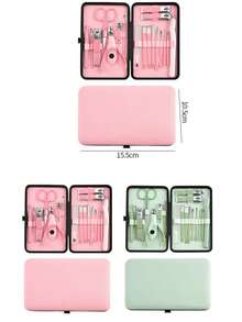 18/24pcs Green Manicure & Pedicure Set, Stainless Steel Pink Nail Clippers, Cuticle Scissors, Nail Files, With Durable Storage Box, Nail Care Accessories For Toenail Grooming - Pink - View 3