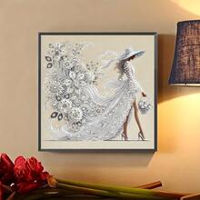 White Flower Elegant Women Theme Diamond Painting Set | Partial Asymmetrical Diamond Inlay, Acrylic Material, 30cm X 30cm, Suitable For Living Room, Bedroom, Study Home Decor, Ideal Handmade Gift - View 6