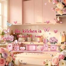 "The Kitchen Is The Heart Of A Home" 1 قطعة ملصق مطبخ وردي، يتميز بأدوات مائدة وردية أنثوية، قلوب، زهور، فراشات، ورود وأنماط تصميم رومانسية أخرى مقاومة للماء ذاتية اللصق، يجلب أجواء رومانسية وجميلة لمطبخك، ملصق ديكور جداري لأولئك الذين يصنعون الطعام اللذيذ، ملصق إبداعي، ملصق ممتع، سهل التطبيق والإزالة، عنصر مثير للاهتمام، مناسب لديكور المنزل، ديكور المنزل، ملصقات الجدران والفن الجداري، ملصقات الجدران، ديكور الأعمال الفنية، خيار مثالي - لون القرنفل - مشاهدة 6