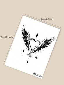 Herbal Juice Semi-Permanent Tattoo Sticker Design Wing Heart Pattern 14 Days No Fading Music Festival Party Gift Arm Shoulder Neck Collarbone Back Body Temporary Tattoo Sticker 1pc/Pack - Blue - View 8